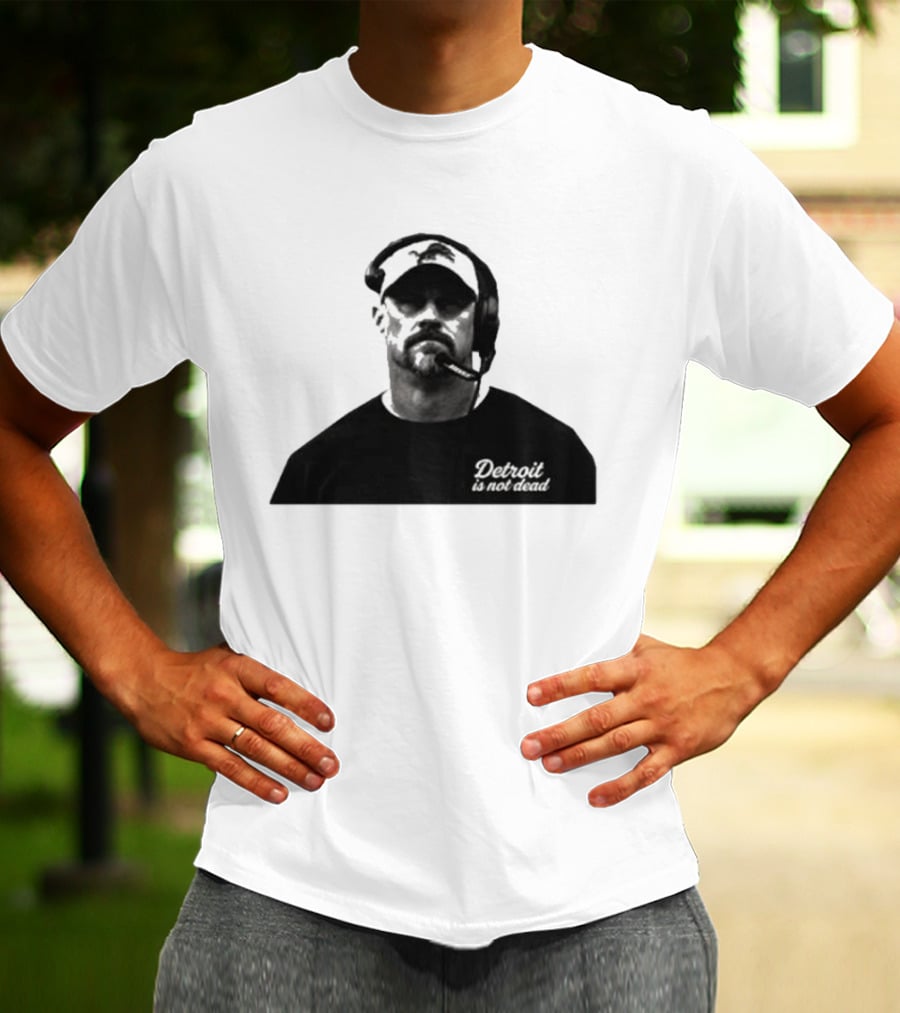 Dan Campbell 2026 Detroit Is Not Dead Headset Coach Monochrome Detroit Football T-Shirt