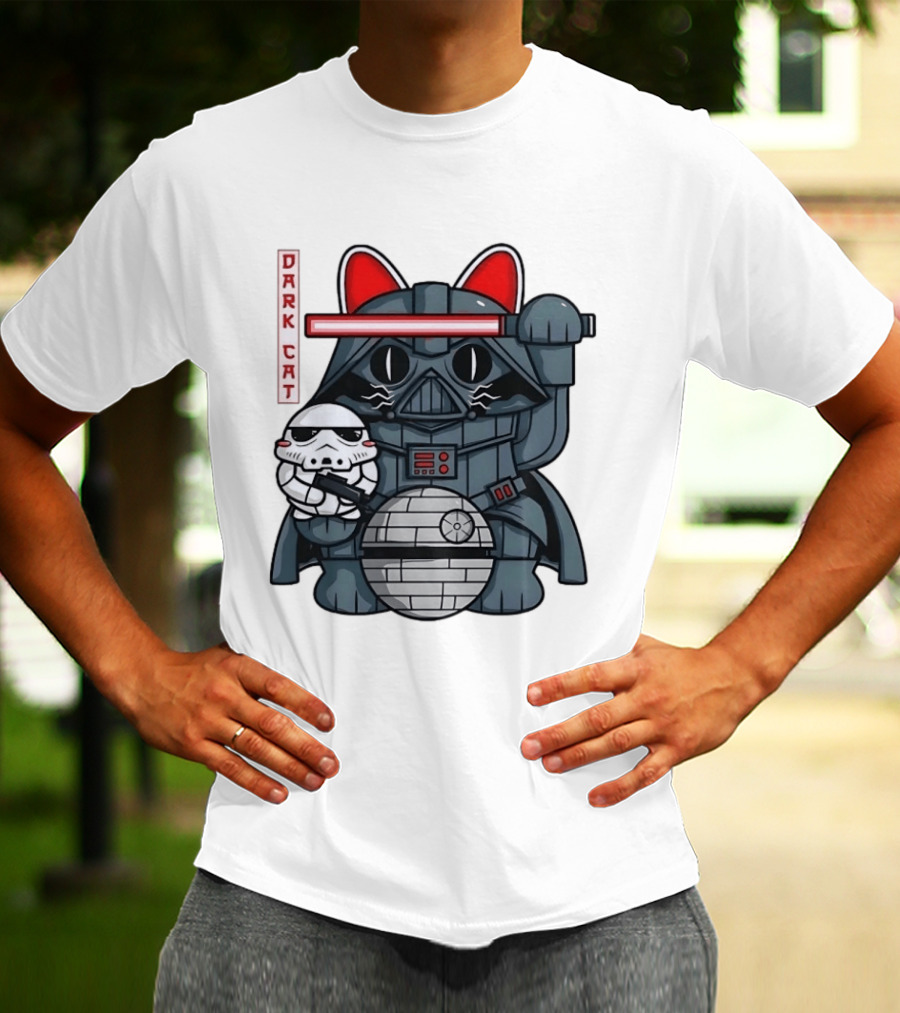Dark Cat Vader Star Wars Cat Holding Stormtrooper Helmet T-Shirt