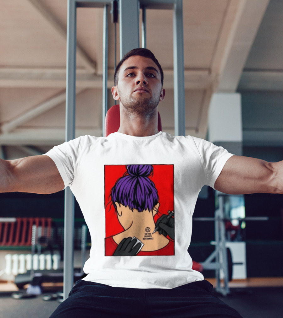 Eat The Fascists Not Animals Tattoo Anarchist Purple Hair Red T-Shirt
