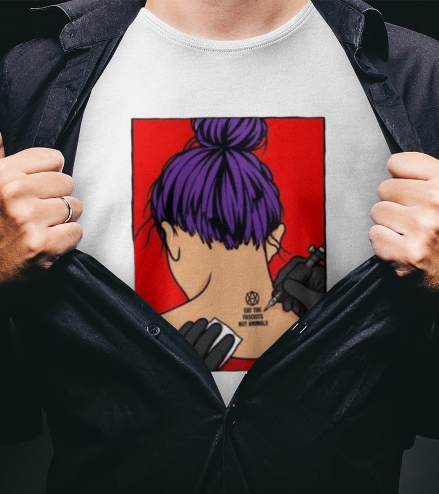 Eat The Fascists Not Animals Tattoo Anarchist Purple Hair Red T-Shirt