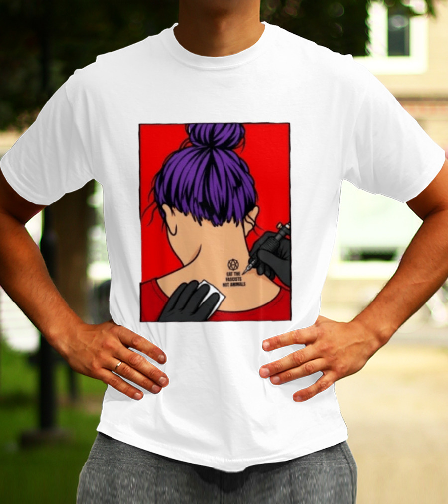 Eat The Fascists Not Animals Tattoo Anarchist Purple Hair Red T-Shirt