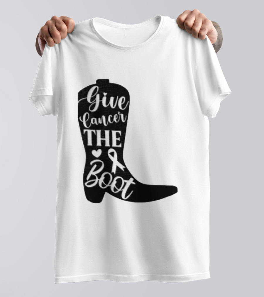 Give Cancer The Boot Awareness Ribbon Western Cowboy Boot T-Shirt