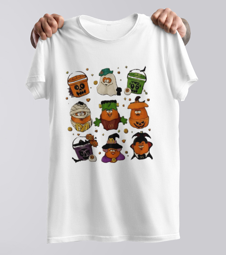 McDonalds Halloween McNugget Buddies Characters Pumpkin Witch Dracula Mummy Ghost Frankenstein T-Shirt