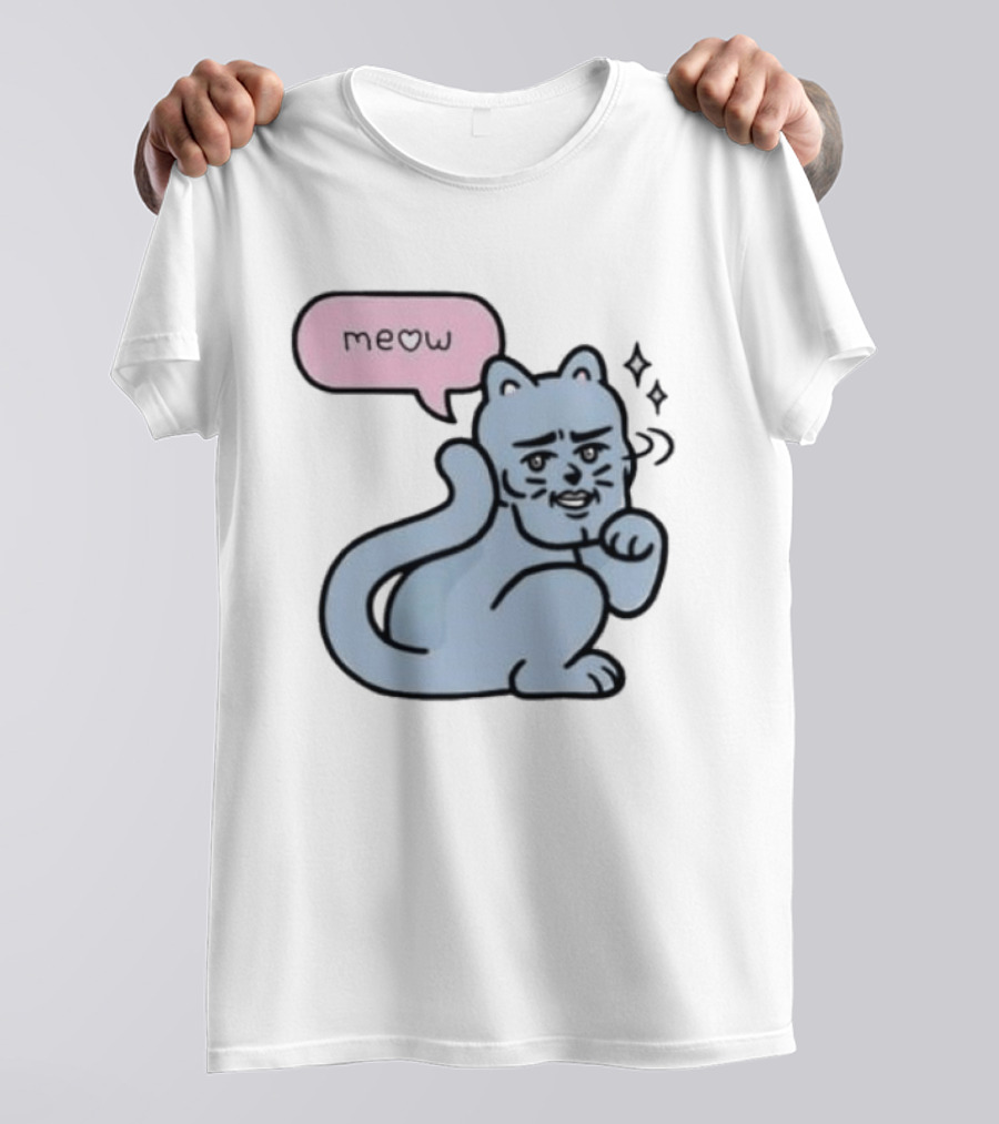 Meow Meme Cat With Human Face And Sparkles T-Shirt