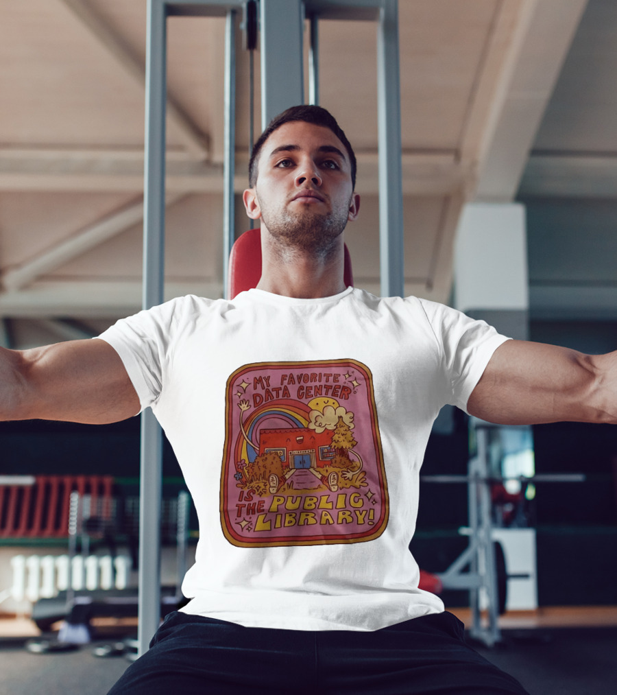 My Favorite Data Center Is The Public Library Rainbow Cartoon Library Scene T-Shirt