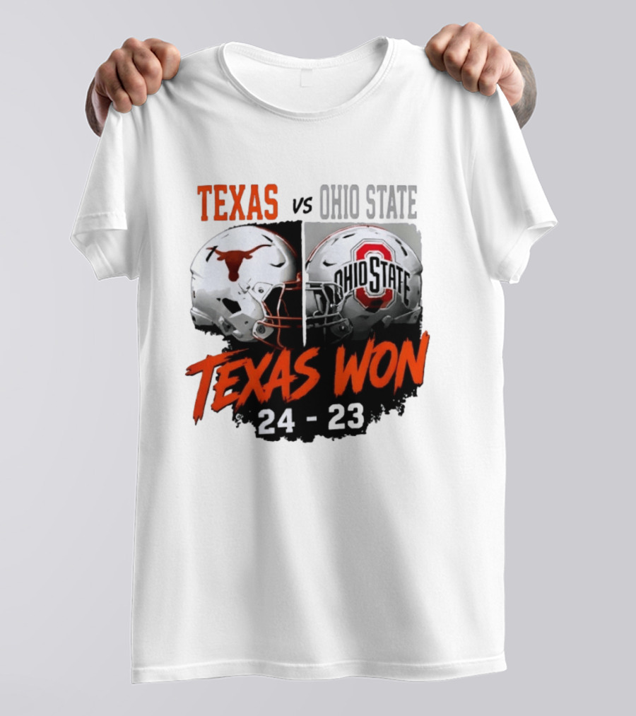 Texas Vs Ohio State 2026 Texas Won 24 23 Helmet Matchup T-Shirt