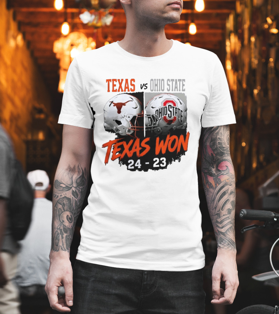 Texas Vs Ohio State 2026 Texas Won 24 23 Helmet Matchup T-Shirt