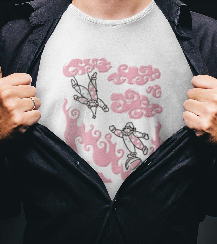 Pink Pastel Cartoon Circus Clowns Trapeze Ball Clouds Flames T-Shirt