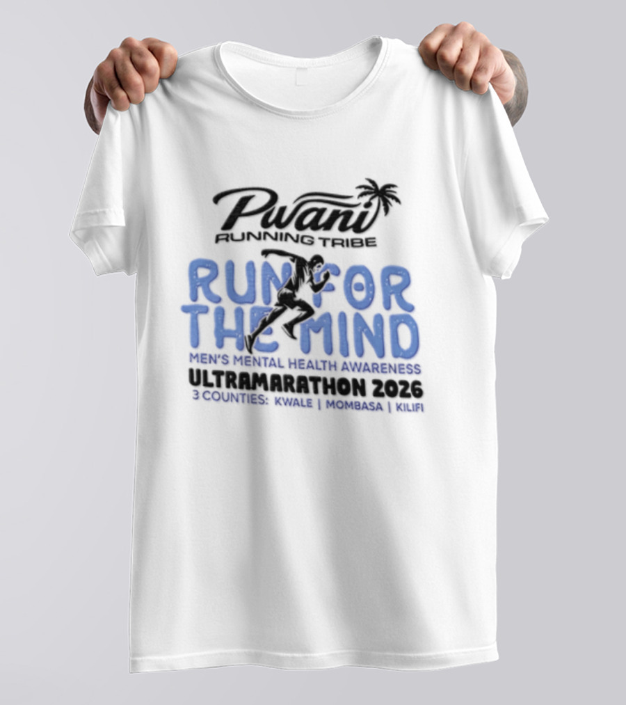Pwani Running Tribe Run For The Mind Men's Mental Health Awareness Ultramarathon 2023 Five Countries Three Weeks Team T-Shirt