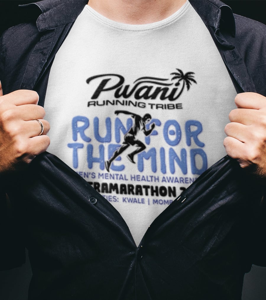 Pwani Running Tribe Run For The Mind Men's Mental Health Awareness Ultramarathon 2023 Five Countries Three Weeks Team T-Shirt
