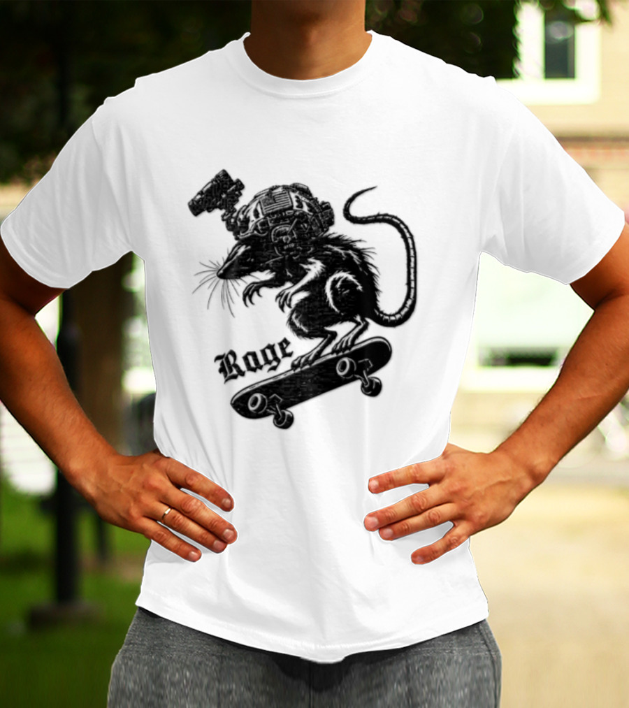 Skater Rat Tactical Helmet Night Vision Rage Skateboarding Adventure T-Shirt
