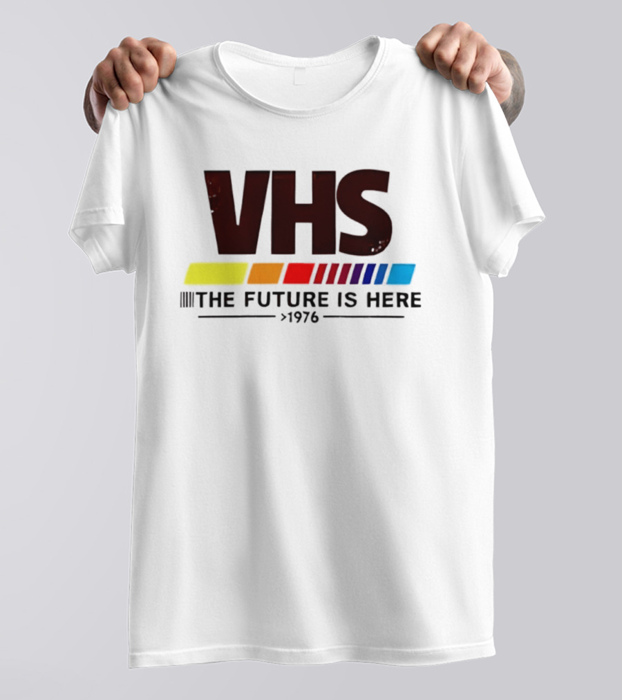 VHS The Future Is Here 1976 Retro Color Stripes T-Shirt