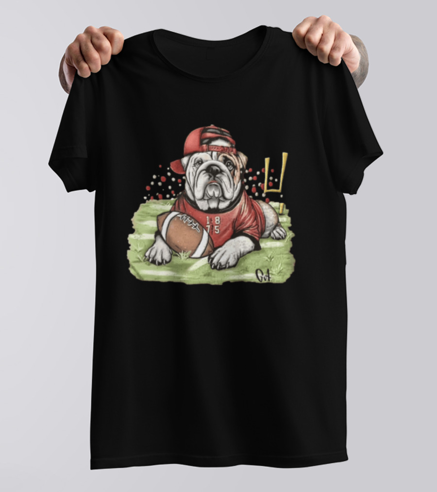Georgia Bulldogs Football 1875 Bulldog With Cap And Football T-Shirt