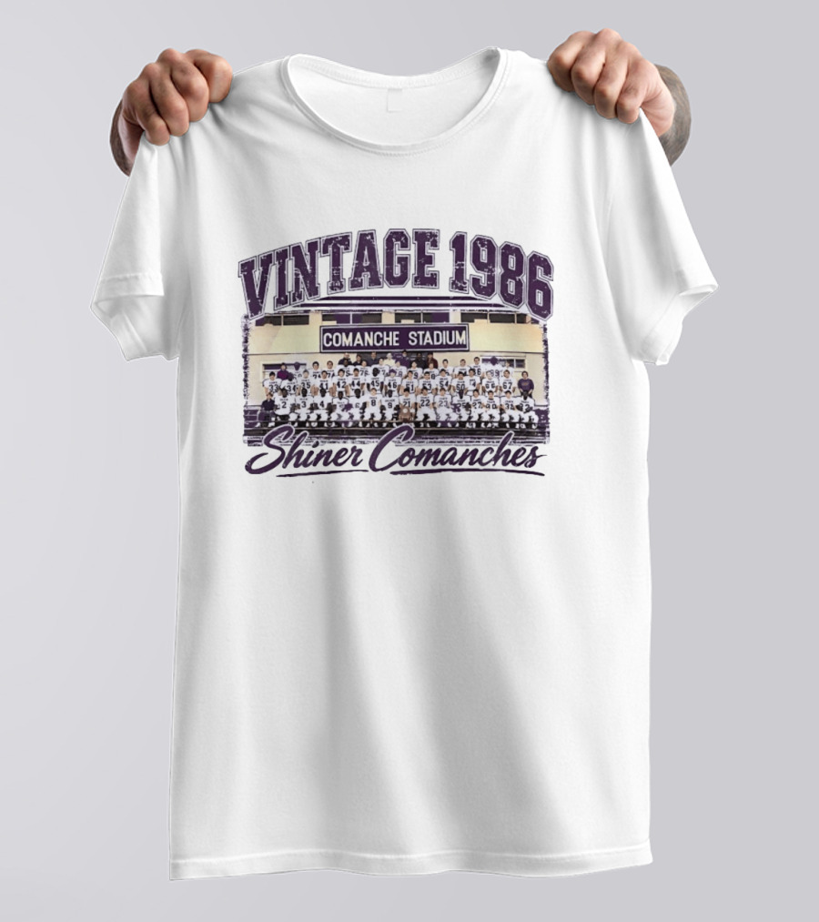 Vintage 1986 Shiner Comanches Comanche Stadium Football Champs T-Shirt