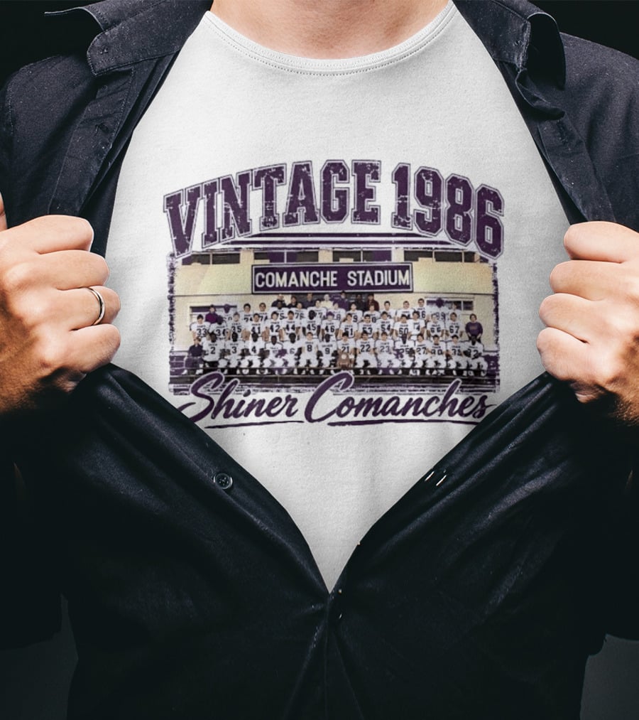 Vintage 1986 Shiner Comanches Comanche Stadium Football Champs T-Shirt