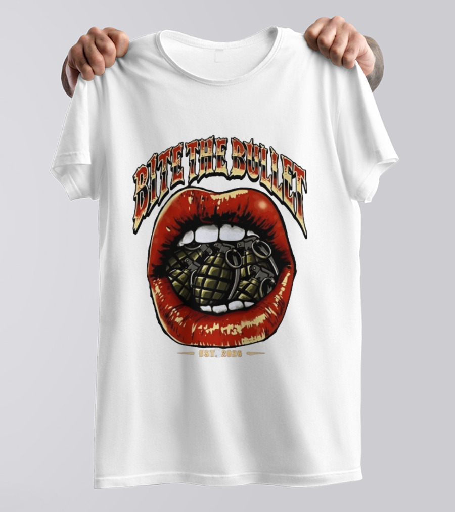 Bite The Bullet Grenade Lips Est 2026 Edgy T-Shirt