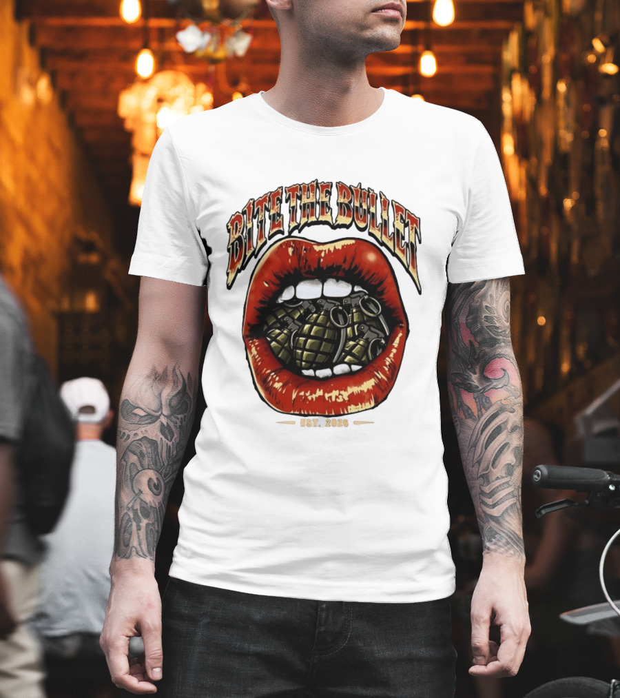 Bite The Bullet Grenade Lips Est 2026 Edgy T-Shirt