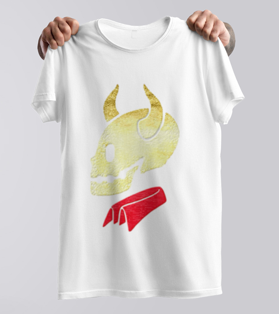Devil Horn Skull Red Collar Gold Glitter T-Shirt