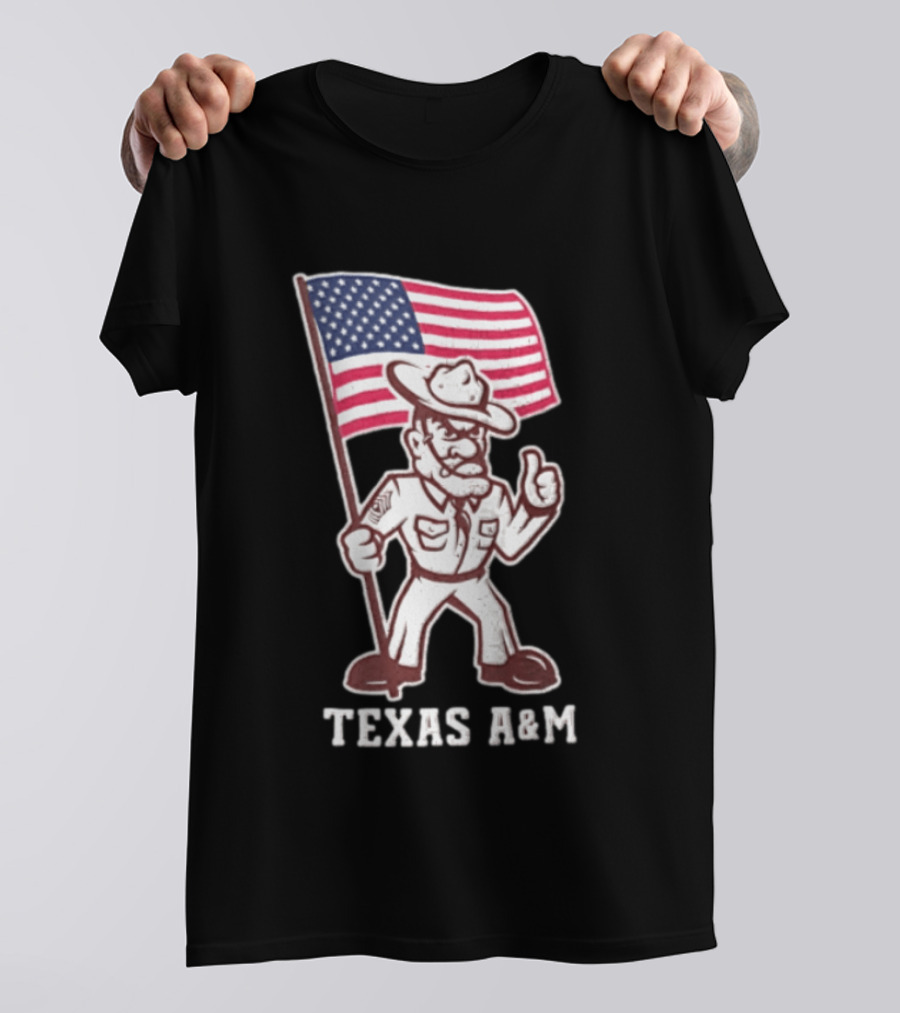 Texas A&M Drill Sergeant With American Flag Reveille T-Shirt