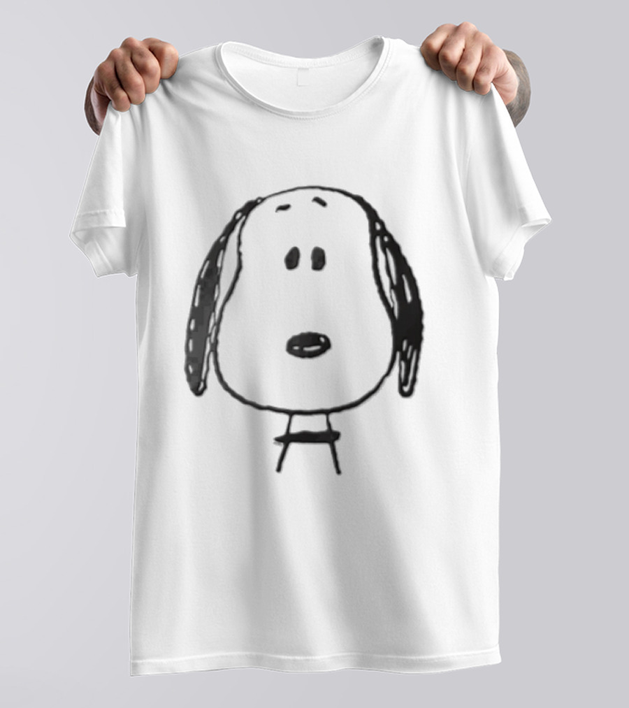 Peanuts Snoopy Dog Head Front Facing Black Line Cartoon Drawing T-Shirt
