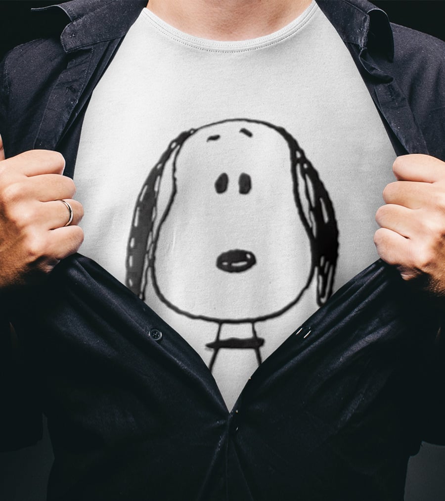 Peanuts Snoopy Dog Head Front Facing Black Line Cartoon Drawing T-Shirt