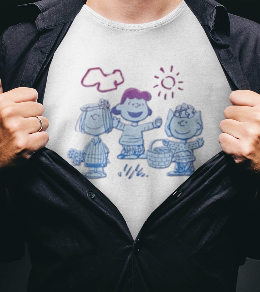 Peanuts Worldwide Easter Basket Line Cartoon Characters Sun And Clouds T-Shirt