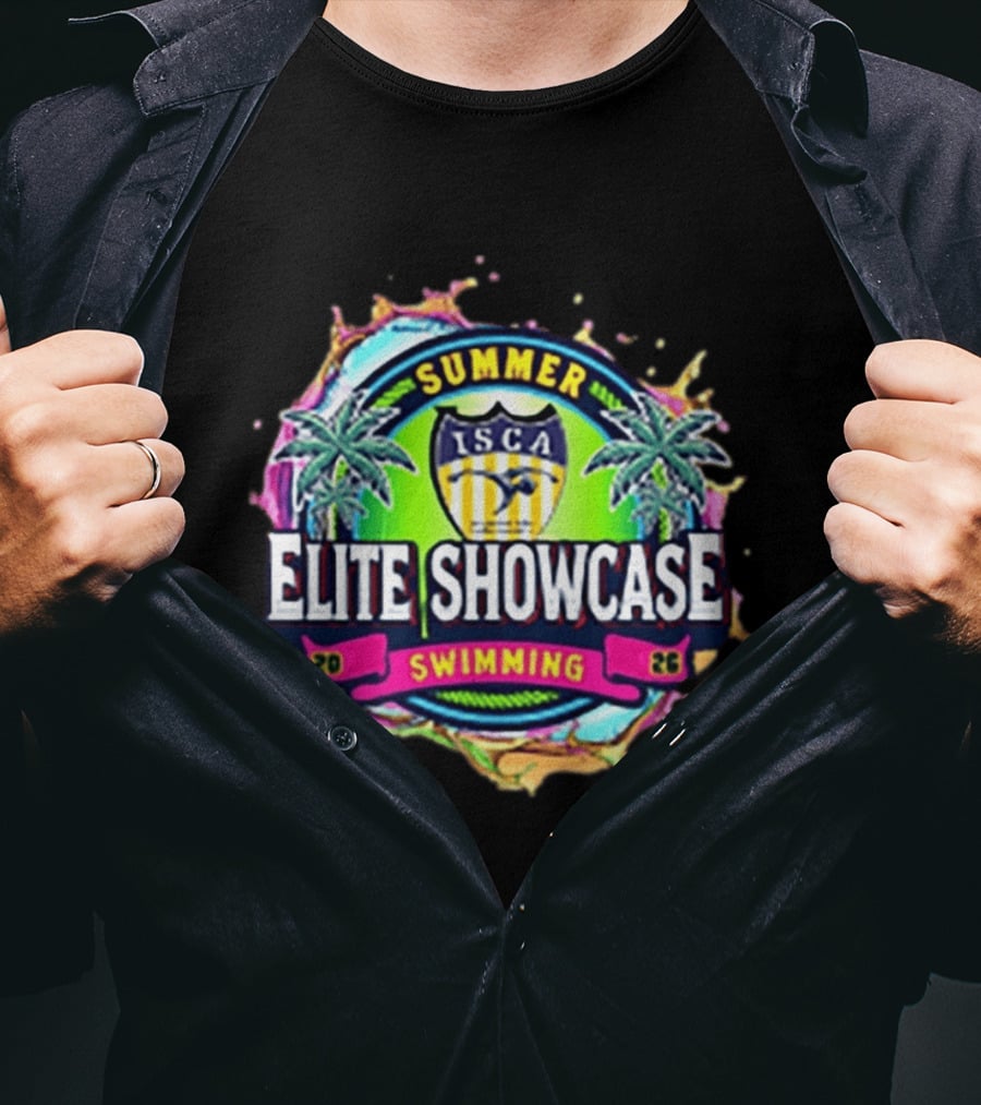 SUMMER ISCA Elite Showcase Swimming 2026 Event With Palm Trees And Splash T-Shirt