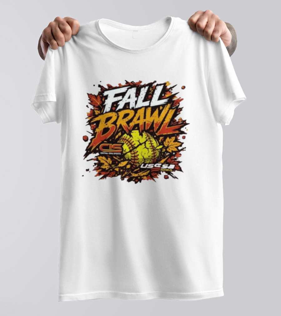 USSSA Fall Brawl Central Iowa Sports Tournament 2026 With Autumn Leaves And Softball T-Shirt