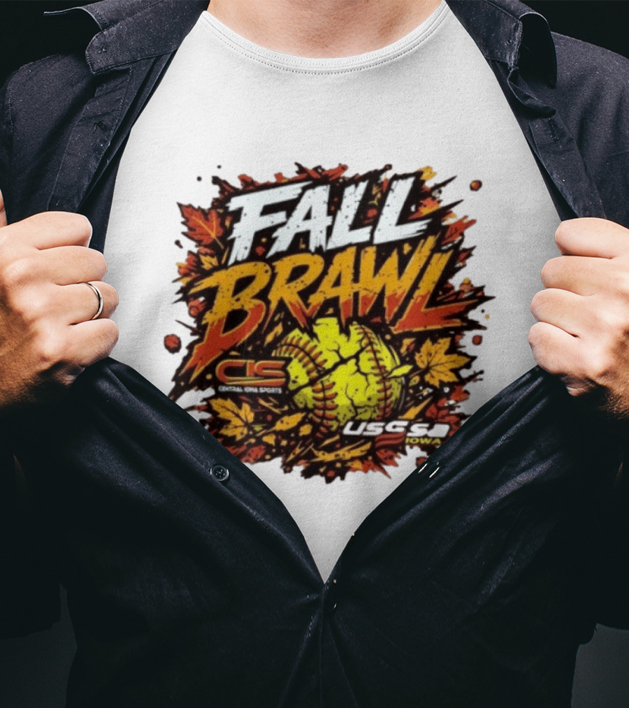 USSSA Fall Brawl Central Iowa Sports Tournament 2026 With Autumn Leaves And Softball T-Shirt