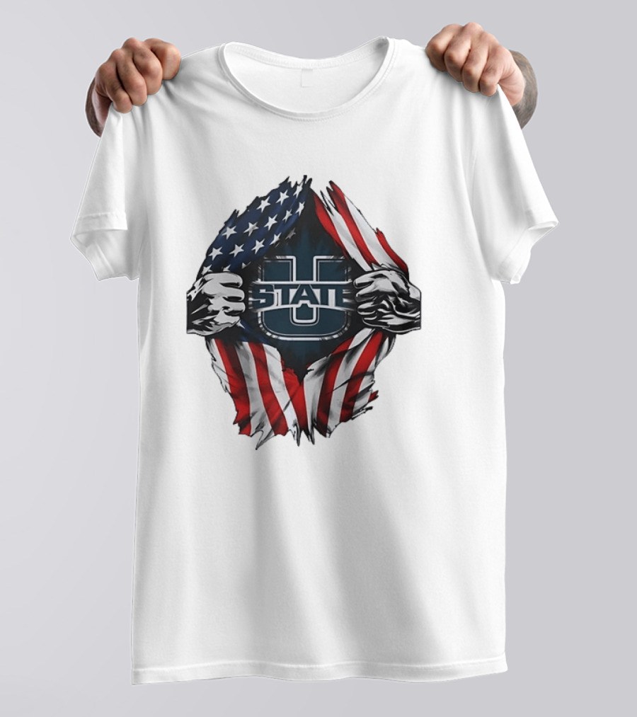 Utah State University American Flag Ripped U State T-Shirt