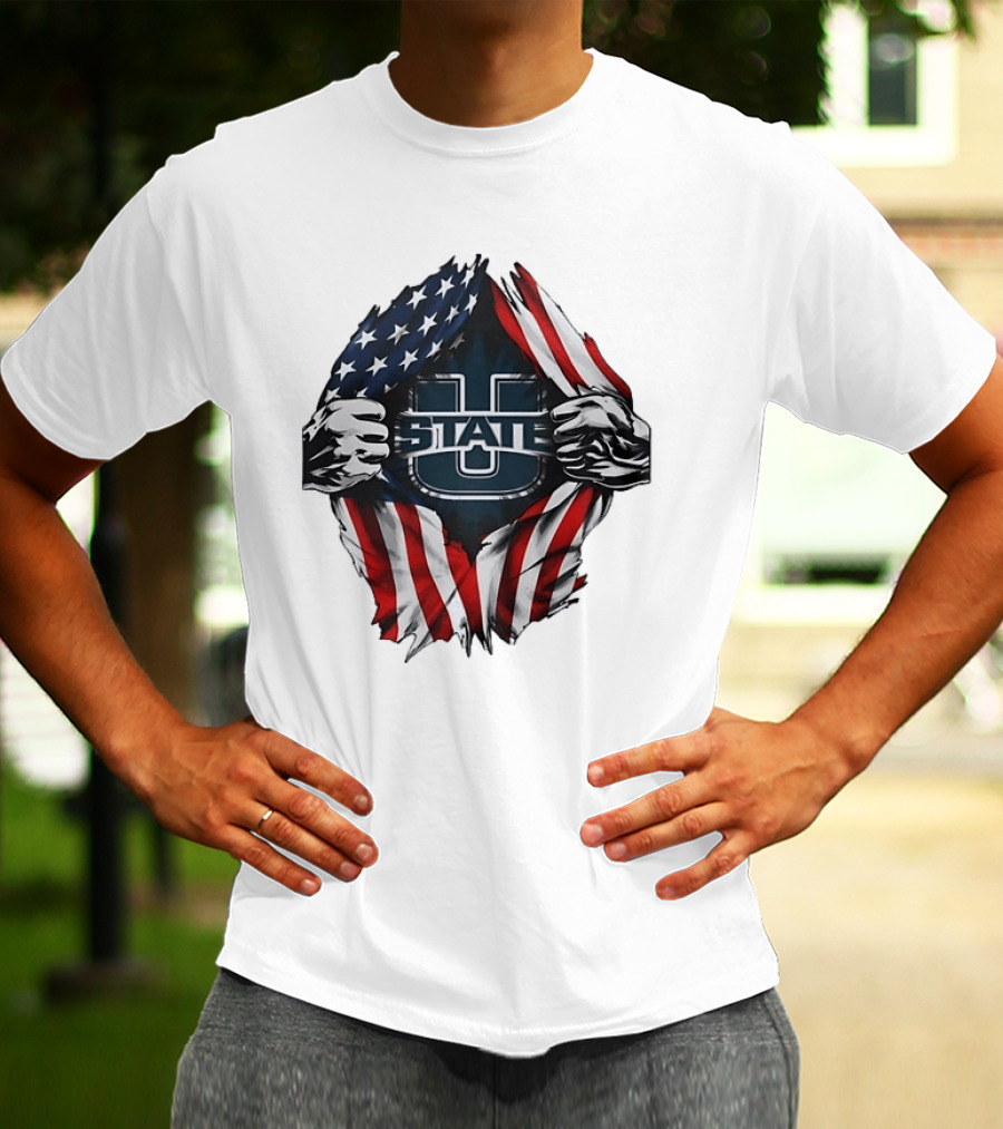 Utah State University American Flag Ripped U State T-Shirt