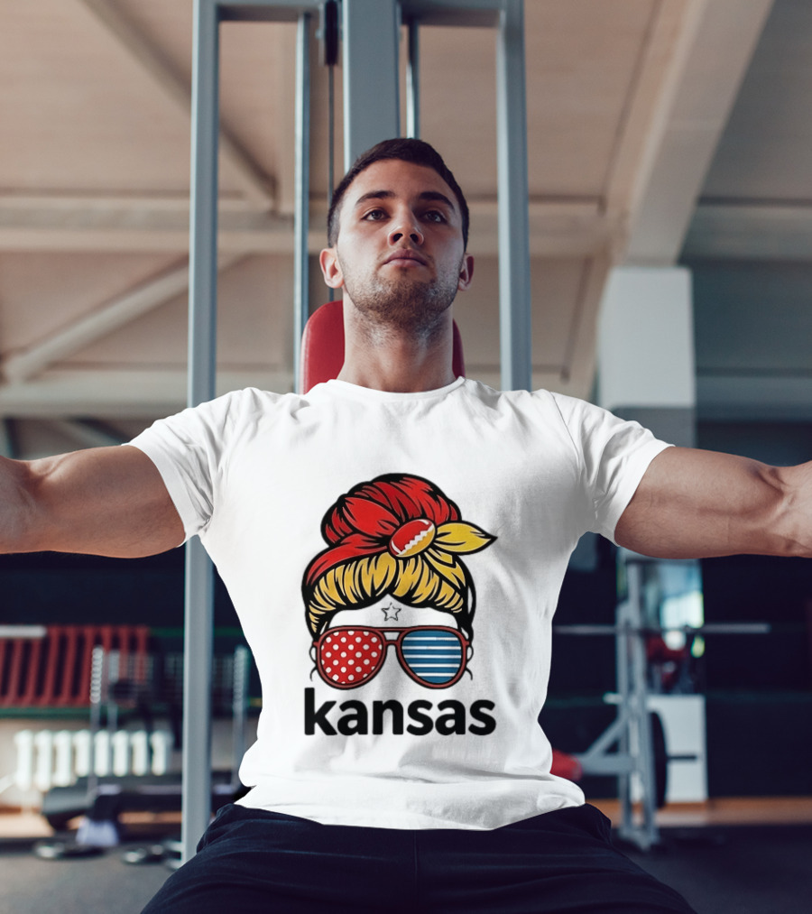 Kansas City Chiefs Royals Football Game Day Messy Bun Girl T-Shirt
