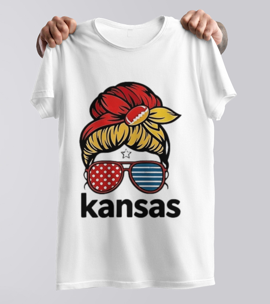 Kansas City Chiefs Royals Football Game Day Messy Bun Girl T-Shirt