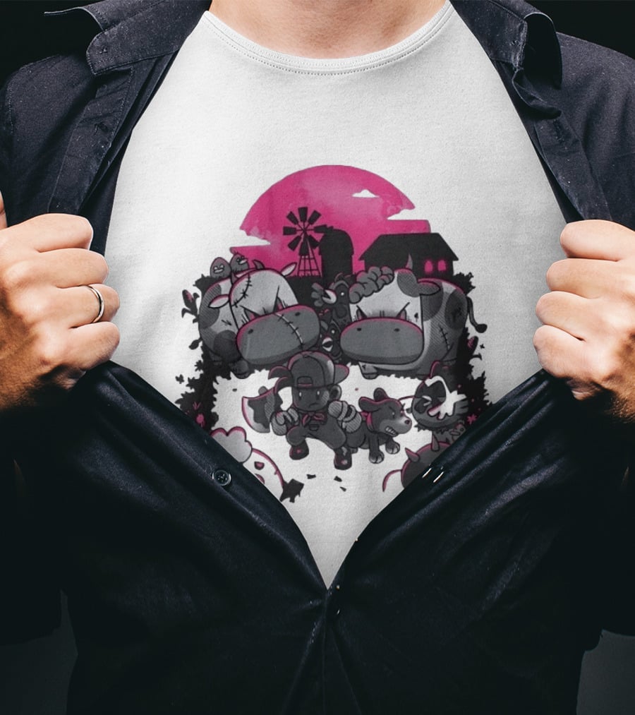 Zombie Farm Undead Creepy Cows Horror Scene T-Shirt