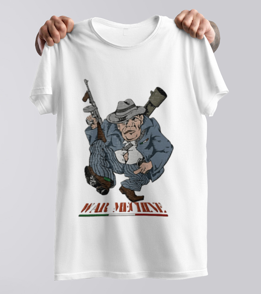 Mafioso Cartoon War Machine Italy Flag Mobster Character With Guns T-Shirt