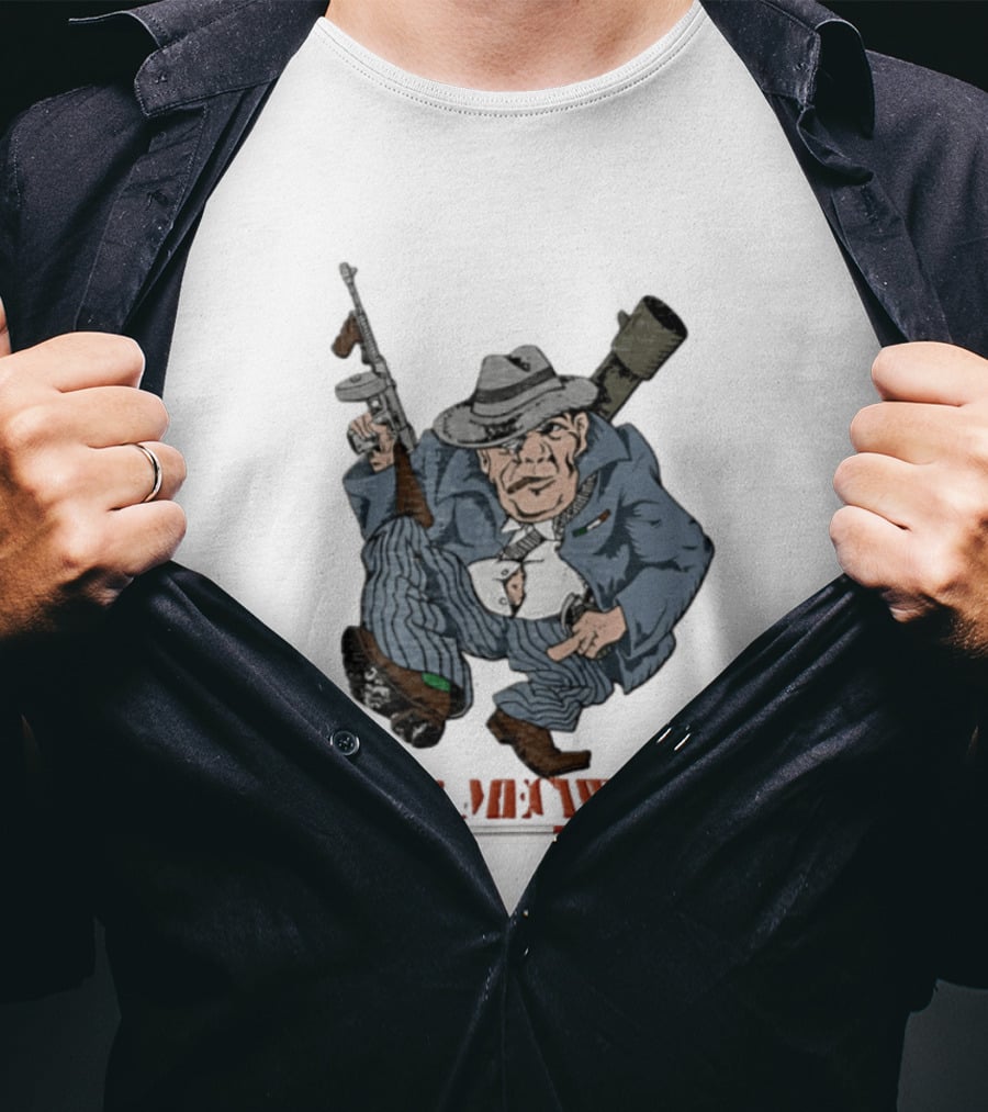 Mafioso Cartoon War Machine Italy Flag Mobster Character With Guns T-Shirt