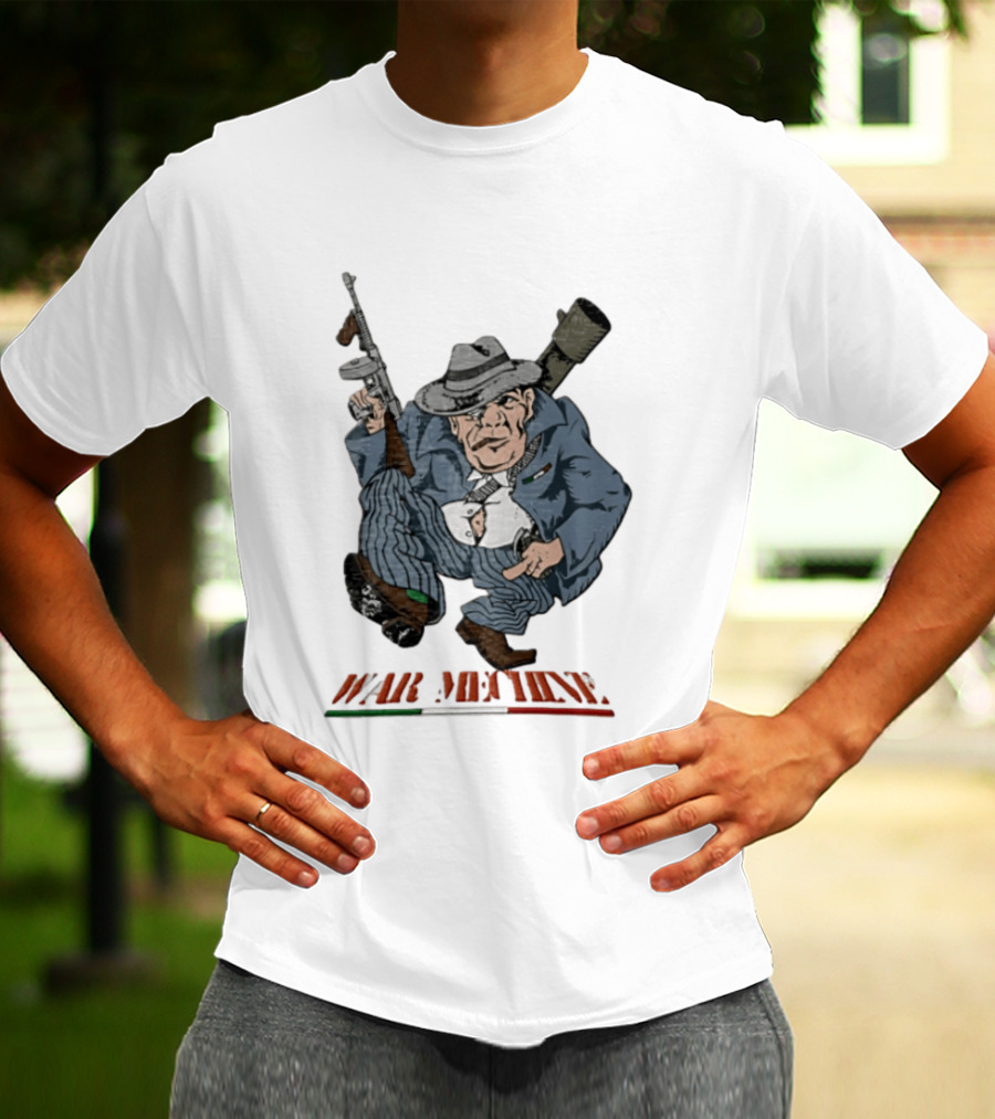 Mafioso Cartoon War Machine Italy Flag Mobster Character With Guns T-Shirt