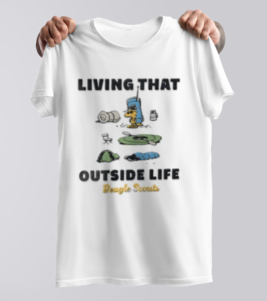 Living That Outside Life Beagle Scouts Woodstock Camping Est 1974 Distressed Cartoon T-Shirt