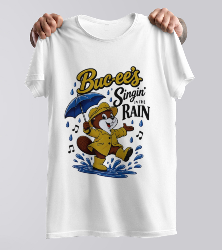 Buc Ee's Singin In The Rain Umbrella Beaver Cheerful Splash T-Shirt