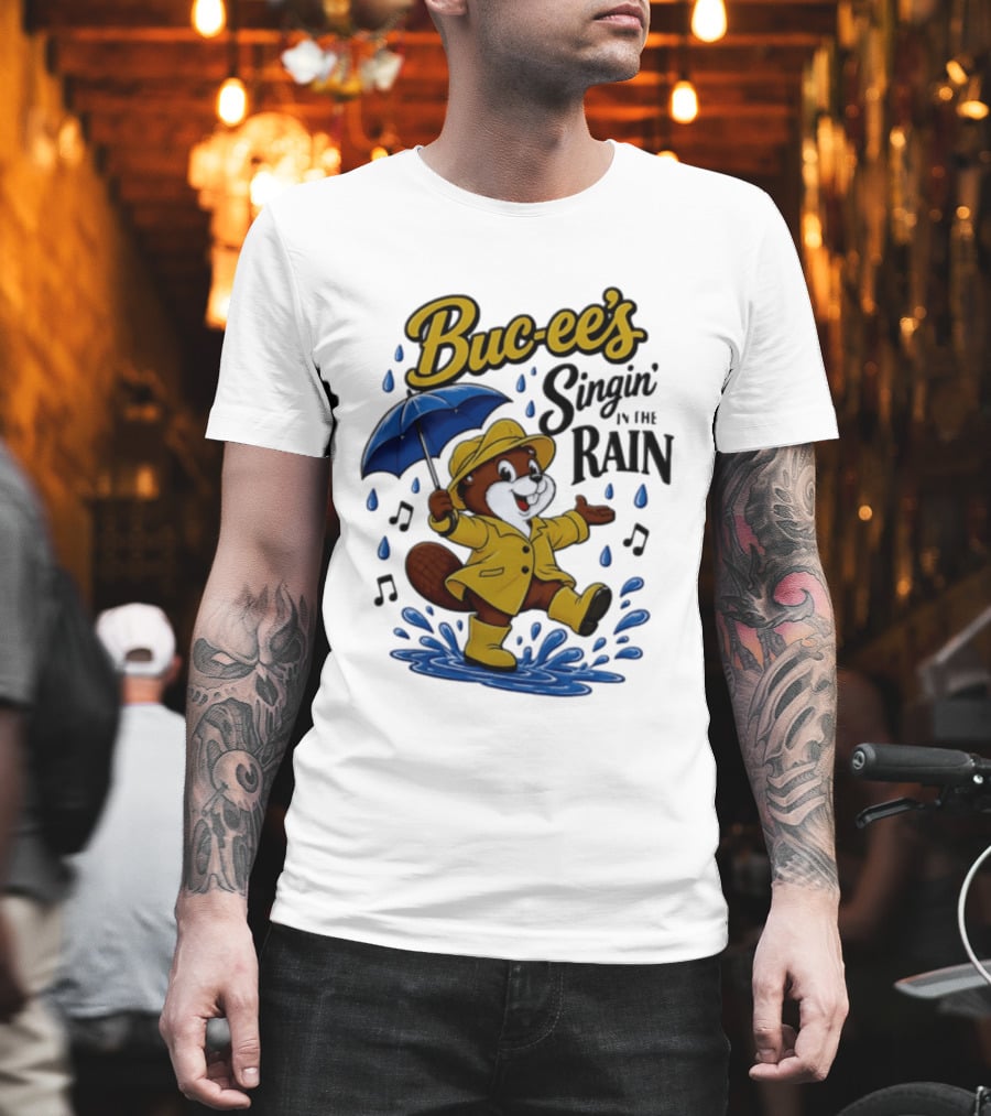 Buc Ee's Singin In The Rain Umbrella Beaver Cheerful Splash T-Shirt
