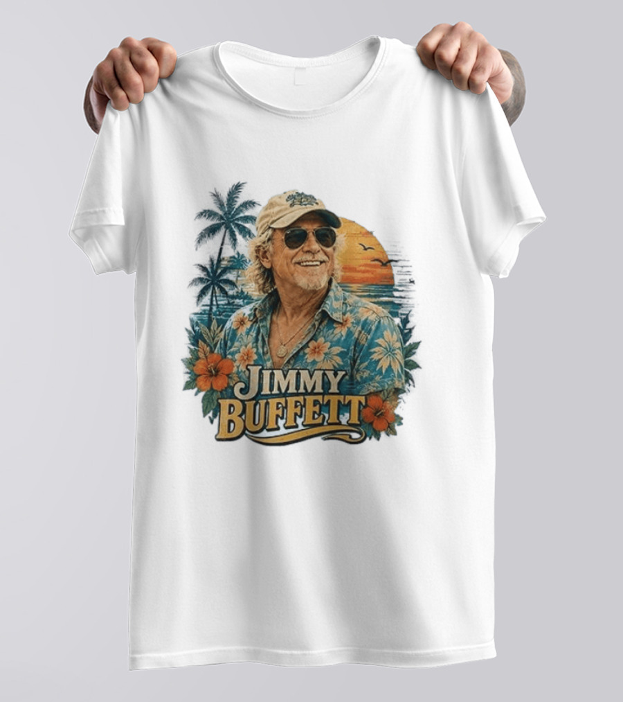 Jimmy Buffett Tropical Vibes Sunset And Palm Trees Floral T-Shirt