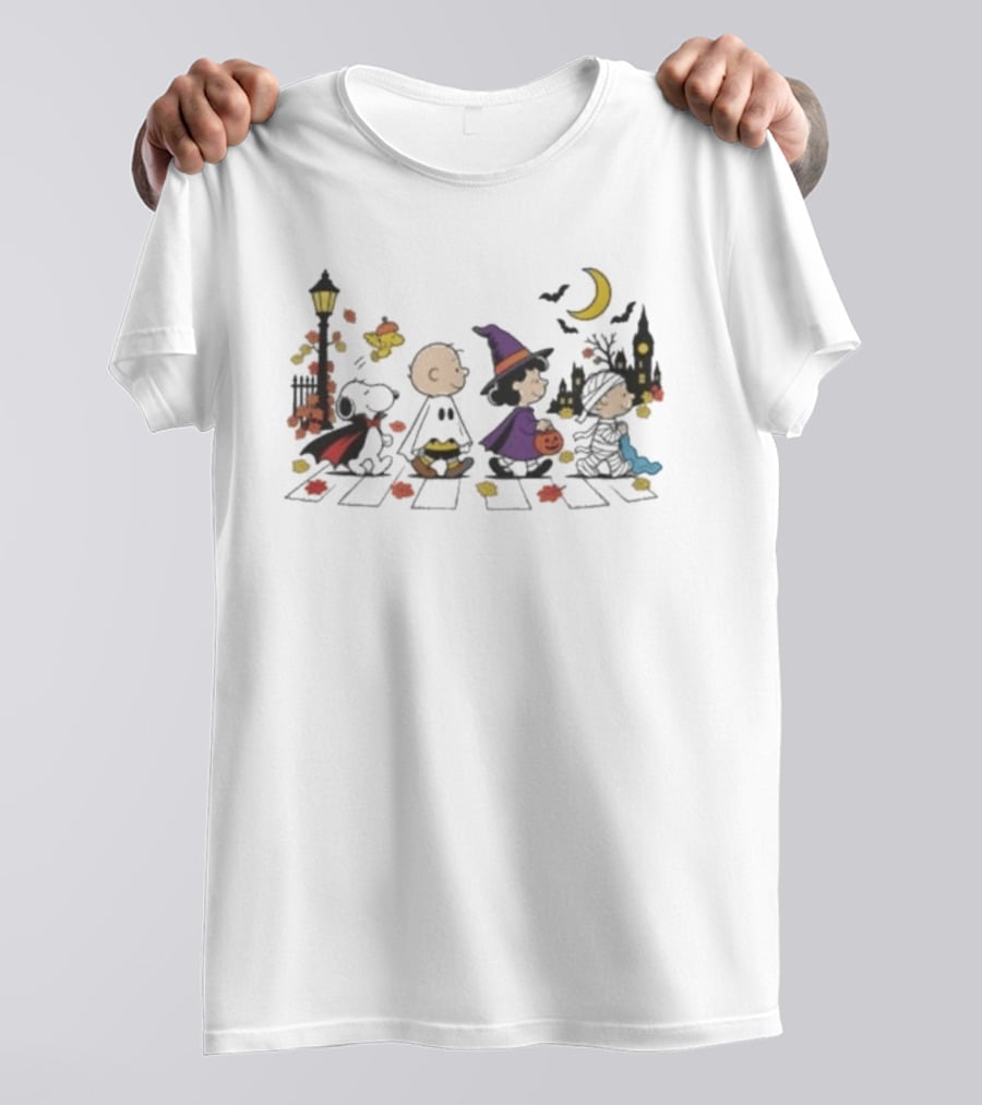 Peanuts Characters Halloween Abbey Road 2026 With Snoopy Charlie Brown Woodstock T-Shirt