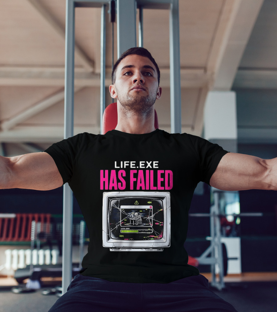Lifeexe Has Failed System Error 404 Skeleton Computer Retro Monitor T-Shirt