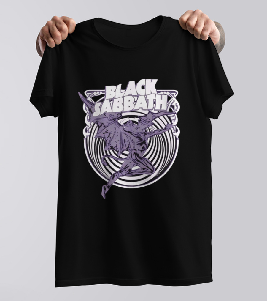 Black Sabbath Flying Devil With Striped Background Iconic Heavy Metal T-Shirt