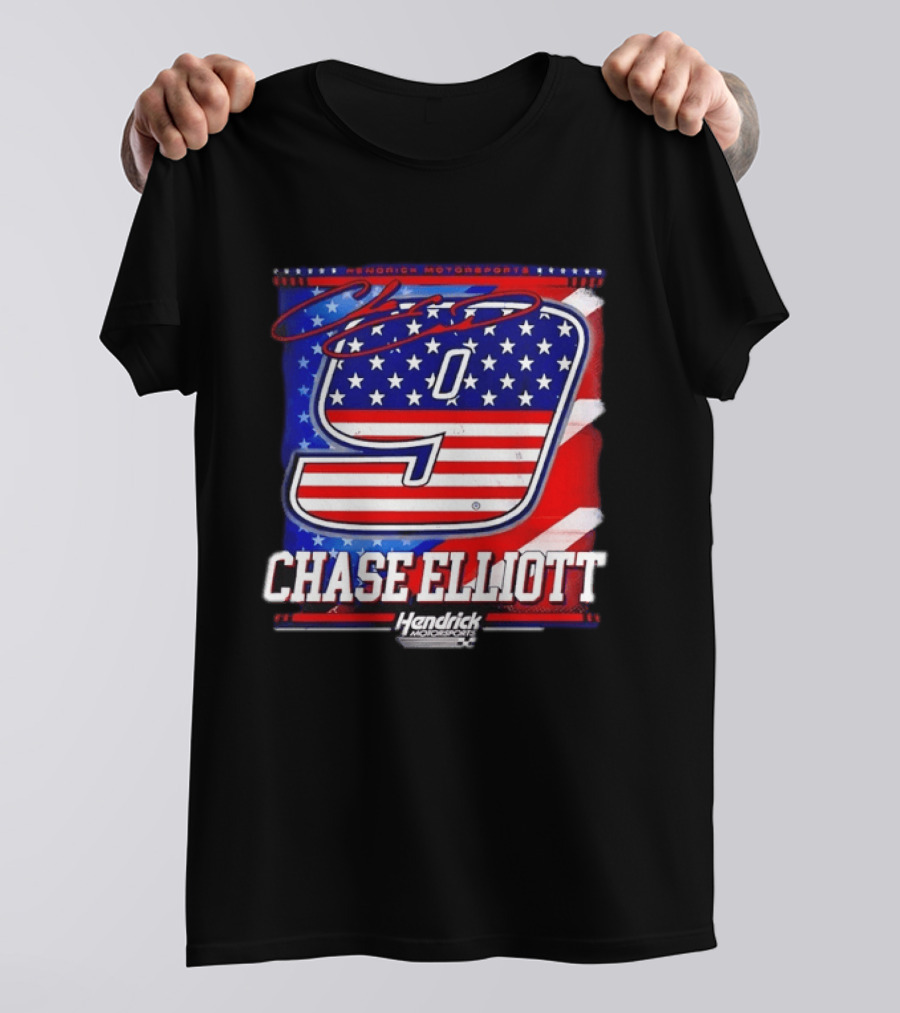 Chase Elliott 9 Hendrick Motorsports American Flag Racing T-Shirt