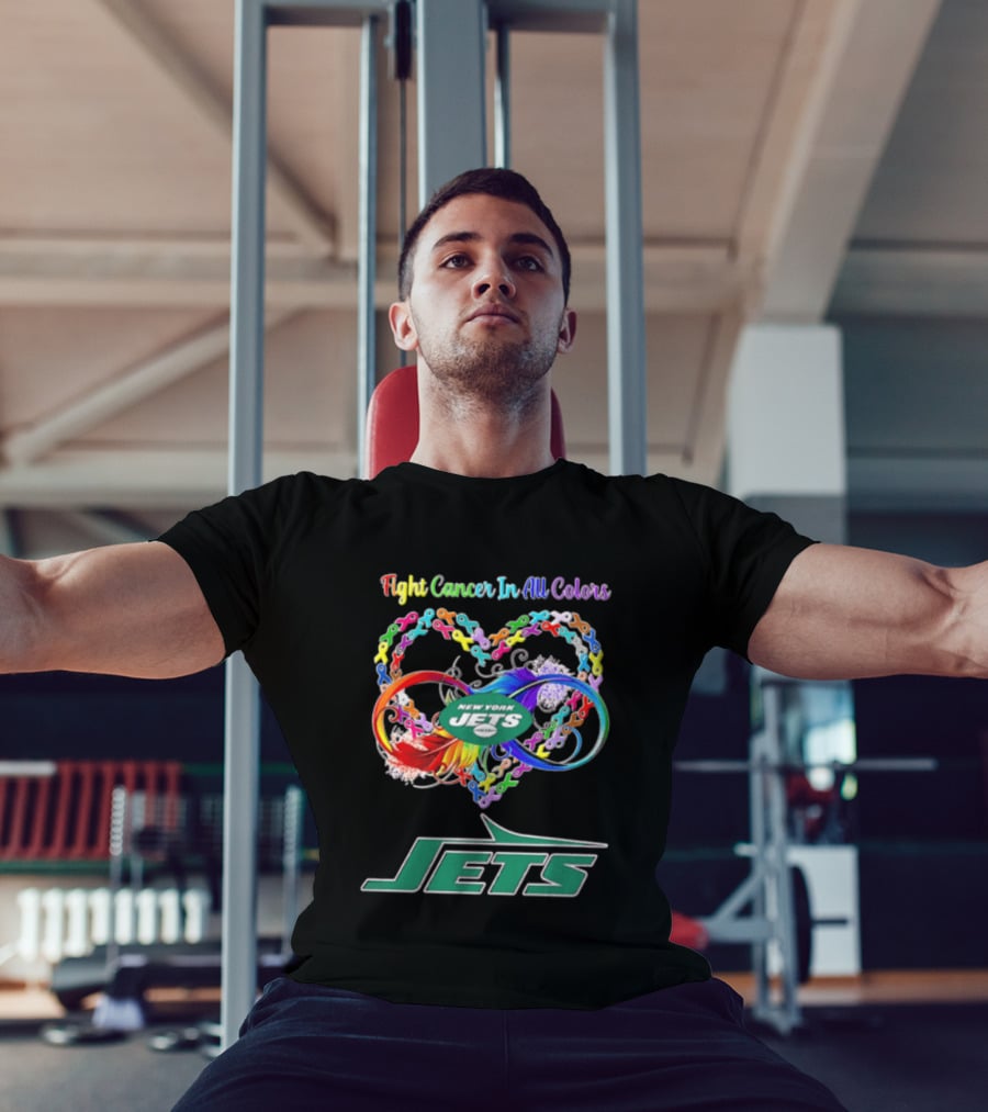 New York Jets Fight Cancer Rainbow Ribbons Infinity Heart Feather T-Shirt