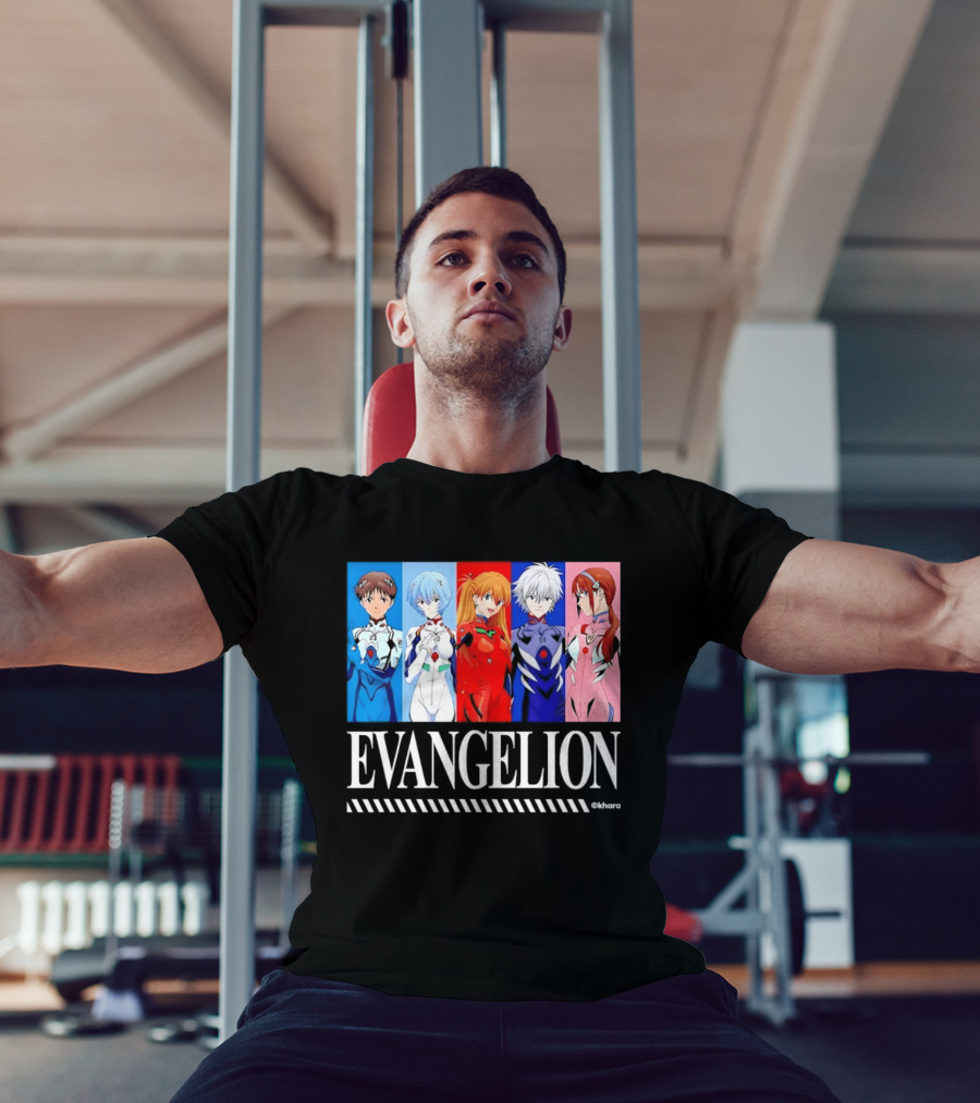 Evangelion Group Shinji Ikari Rei Asuka Kaworu Mari Characters Anime Series T-Shirt