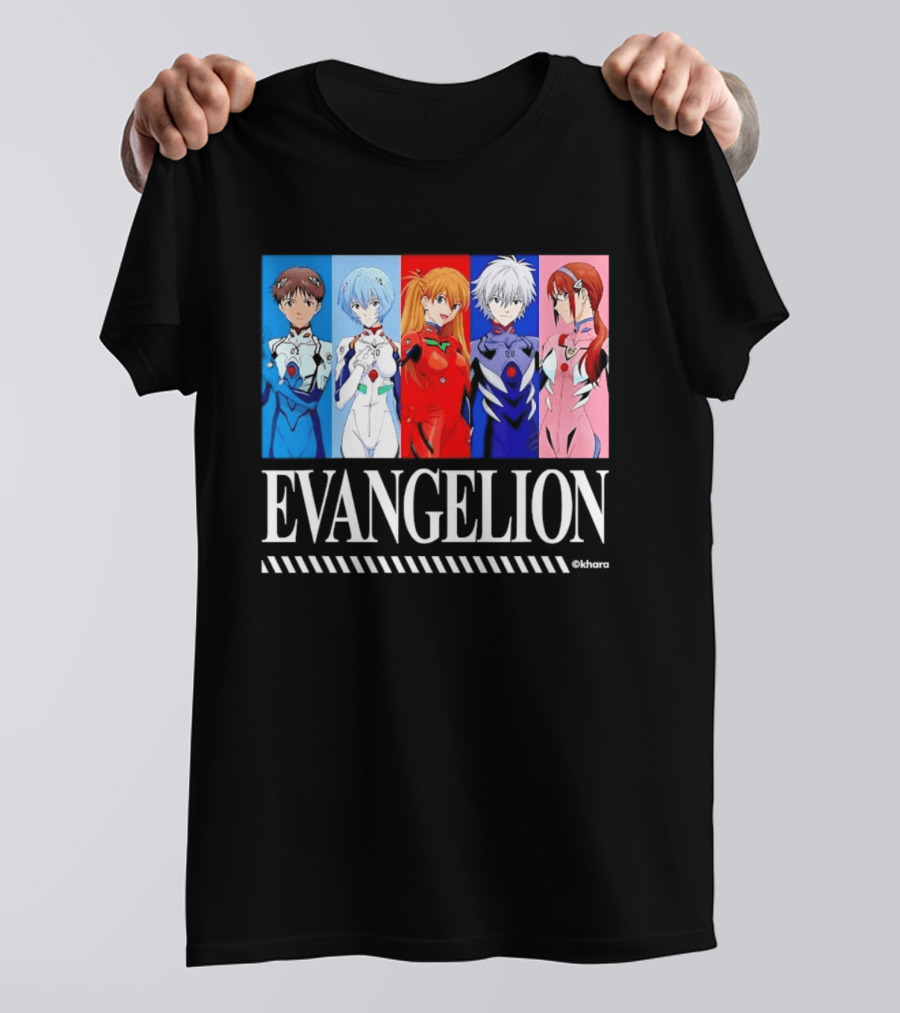 Evangelion Group Shinji Ikari Rei Asuka Kaworu Mari Characters Anime Series T-Shirt