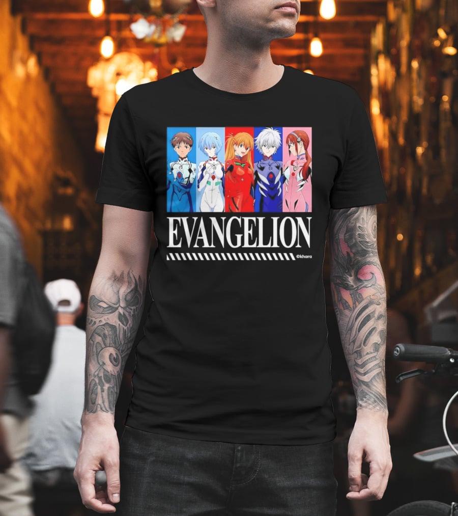 Evangelion Group Shinji Ikari Rei Asuka Kaworu Mari Characters Anime Series T-Shirt