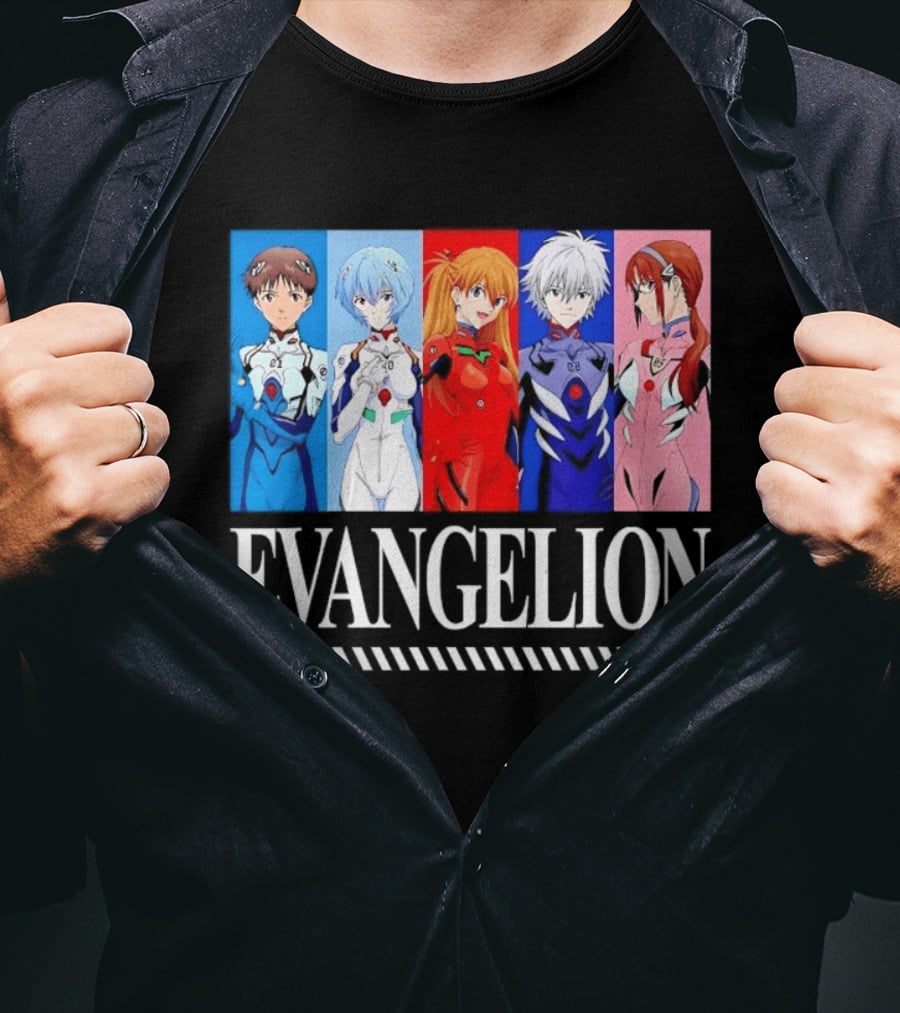 Evangelion Group Shinji Ikari Rei Asuka Kaworu Mari Characters Anime Series T-Shirt